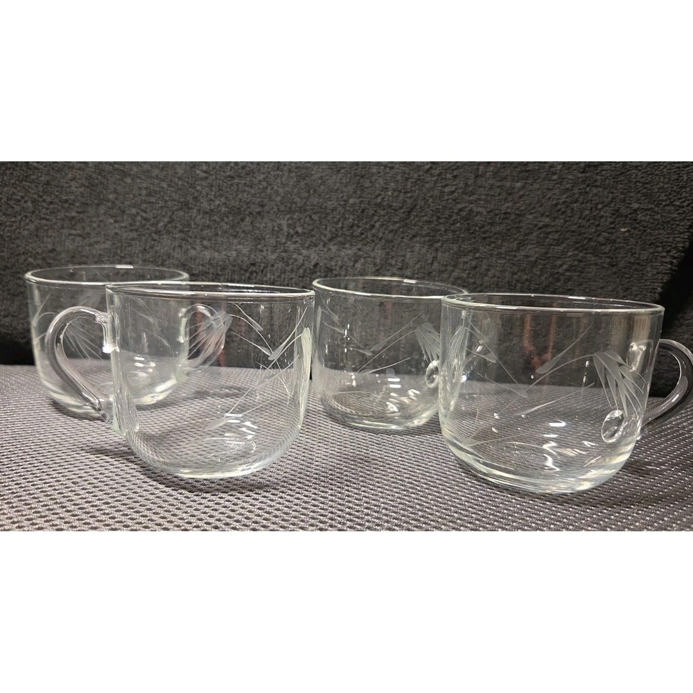 Set Of 4 Sasaki Latte Glasses Clear With Etched Wheat Design